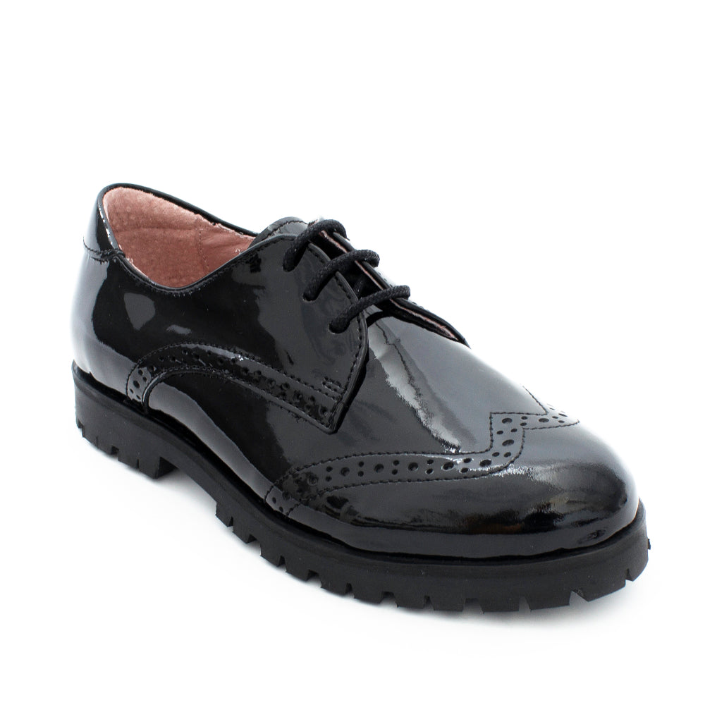 little brogues school shoes online petasil Tina brogue black patent school shoe