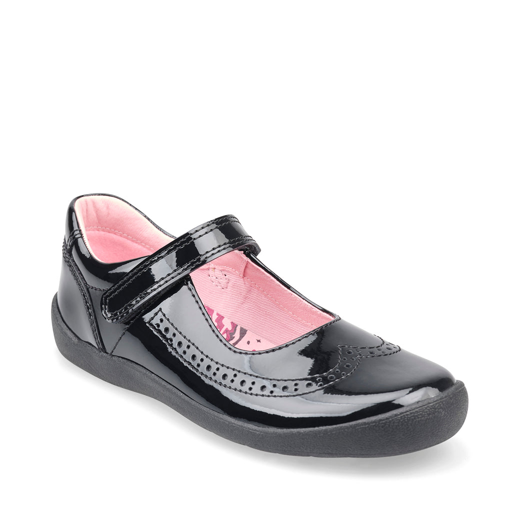 little brogues Childrens shoes online start-rite spirit black patent school shoe angle