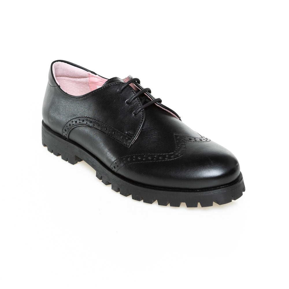 Little brogues Childrens school shoes online petasil Tina black leather angle