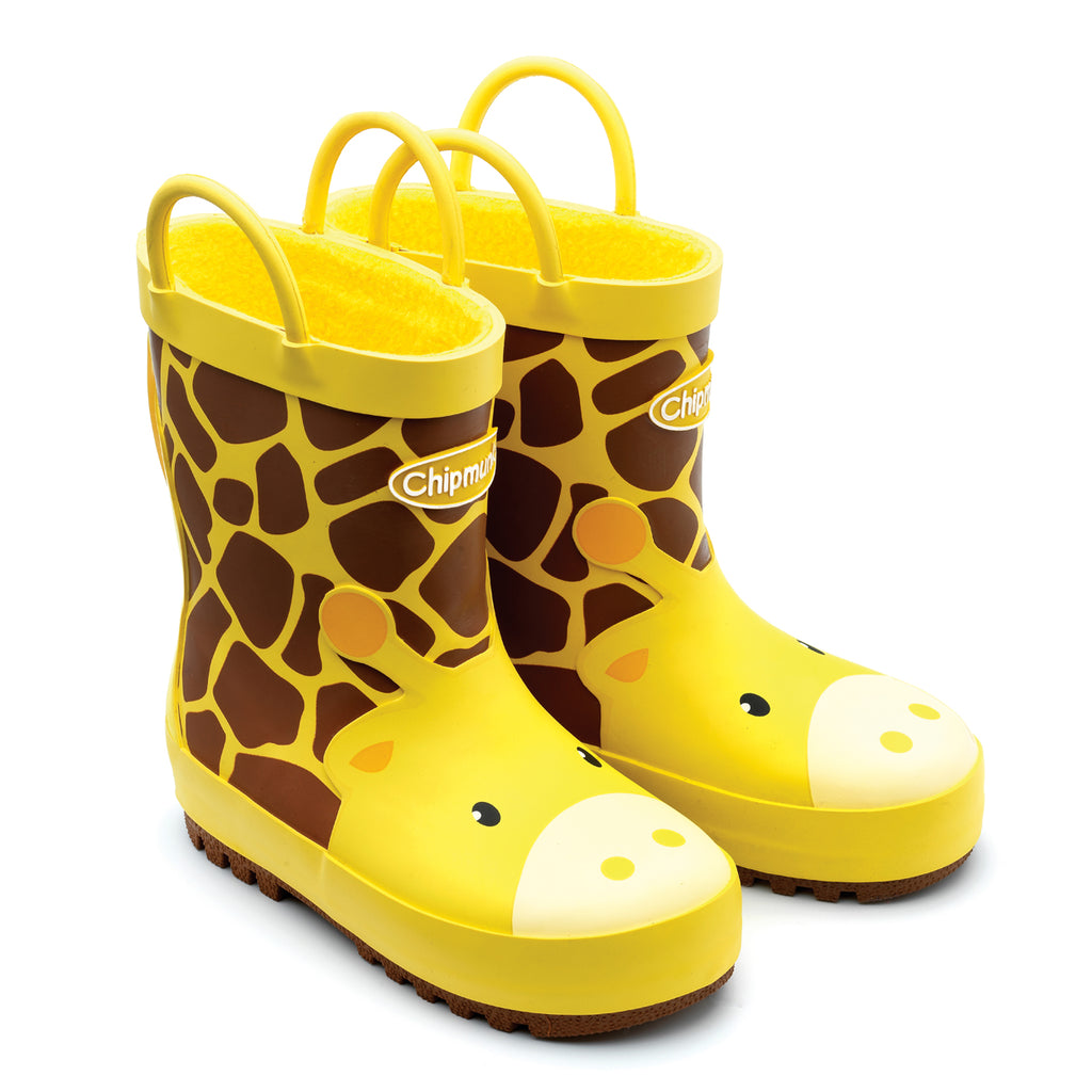 little brogues Childrens wellies online chipmunks game giraffe yellow front angle