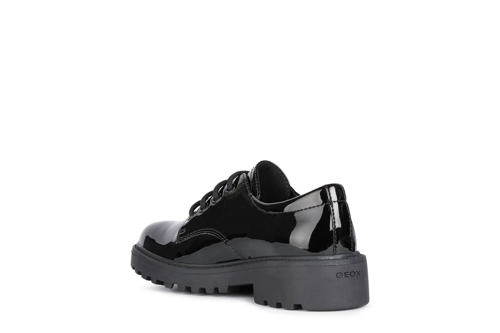 little brogues Childrens school shoes online Geox Casey black patent school shoe heel