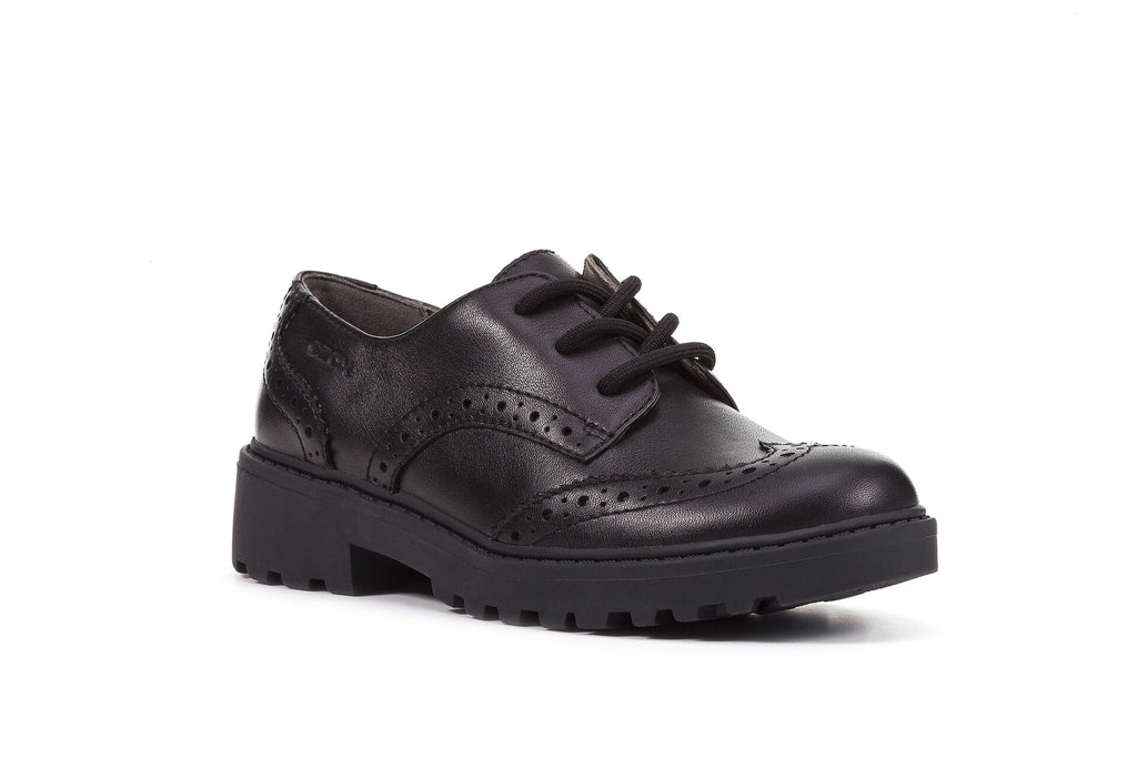 little brogues Childrens school shoes online, Geox Casey brogue black leather angle
