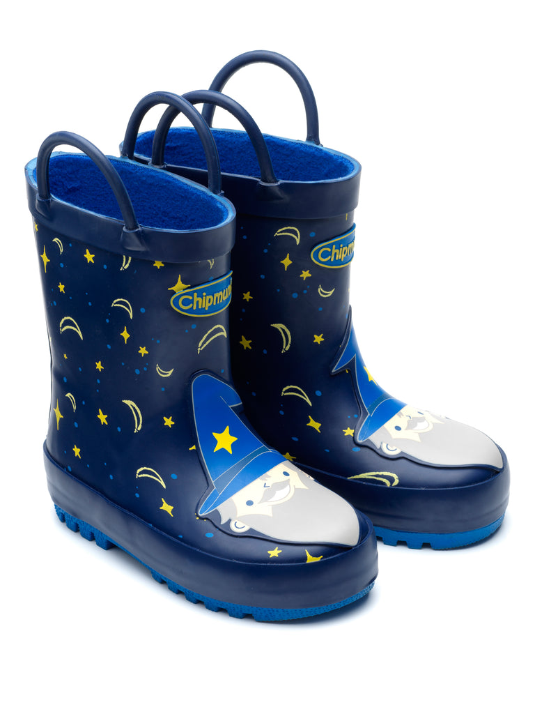 little brogues Childrens wellies online chipmunks merlin wizard blue front angle