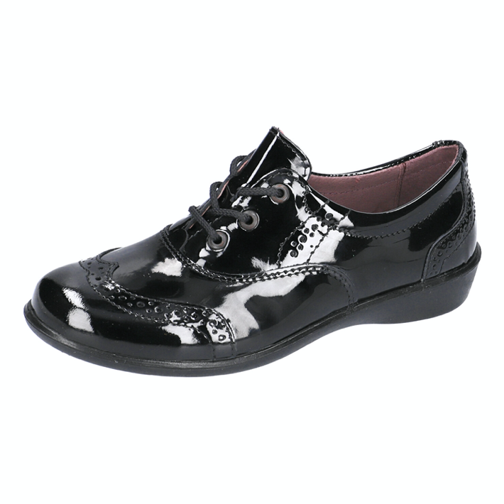 little brogues Childrens school shoes online Ricosta Kate black patent lace up school shoe