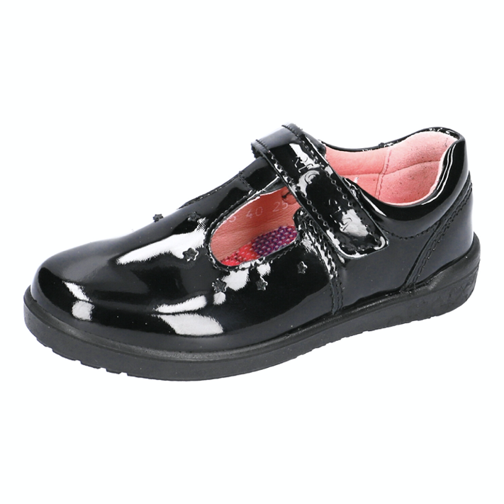 little brogues Childrens school shoes online Ricosta Scarlett black patent t-bar school shoes