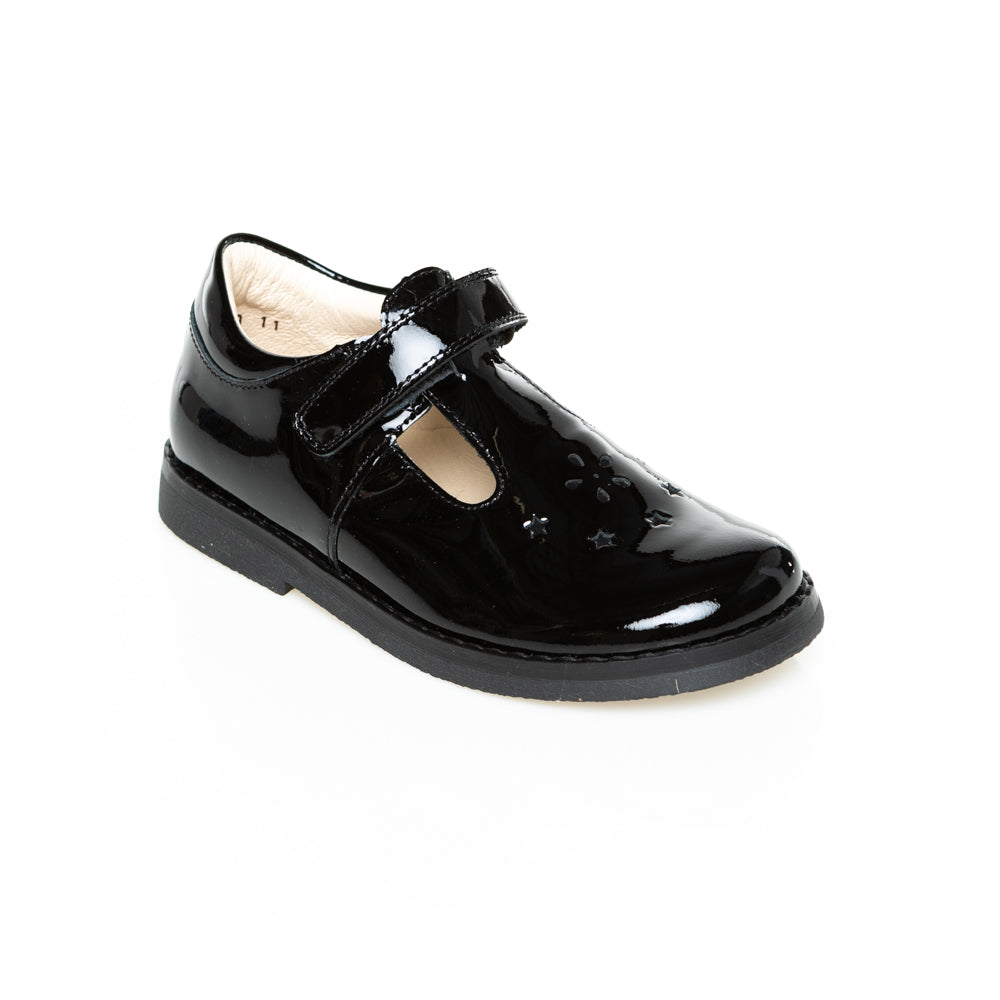 little brogues school shoes online Froddo Evia S black patent angle