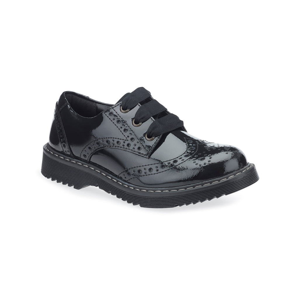 little brogues Childrens shoes online start-rite impulsive black patent school shoe angle