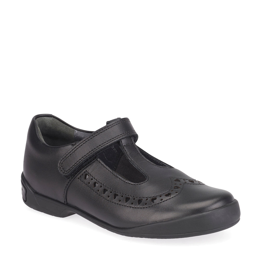 little brogues Childrens school shoes online start-rite leapfrog black leather t-bar angle