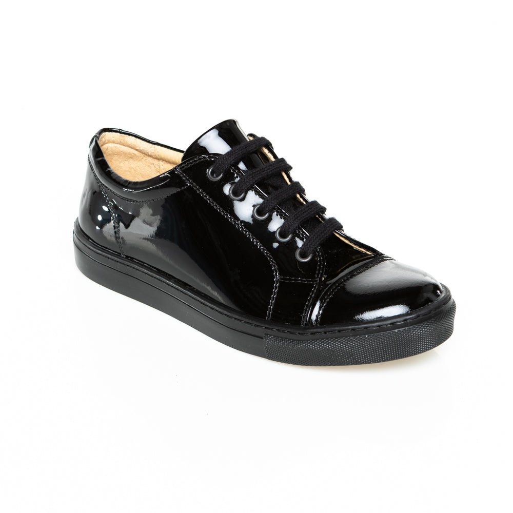 little brogues school shoes online Petasil Peel black patent angle